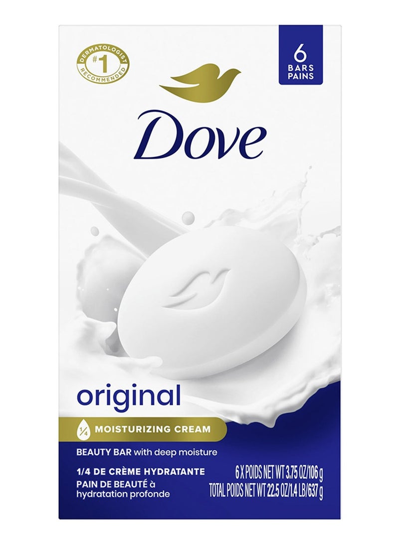 دوف صابون دوف بيوتي بار الأصلي للنساء مع(1/4) كريم مرطب لجميع أنواع البشرة 106جم×6بار