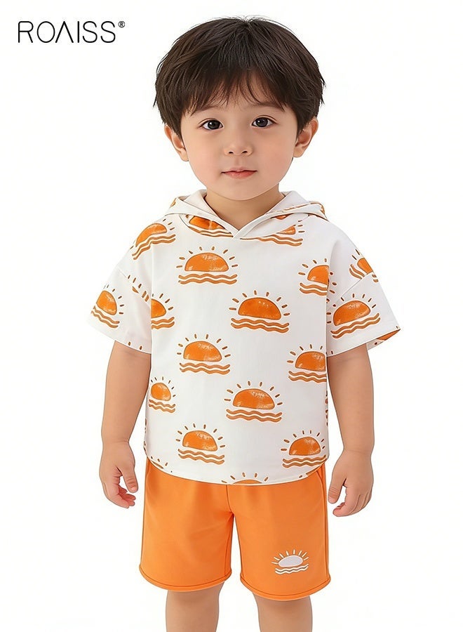 roaiss Boys Summer Outfit, Stylish Hooded Top and Shorts Set, 2 Piece Casual Clothing Set with Short Sleeve Hoodie and Elastic Waist Short Pants, Suitable for Vacation, Travel, Beach, Running and Daily Wear - Image 1