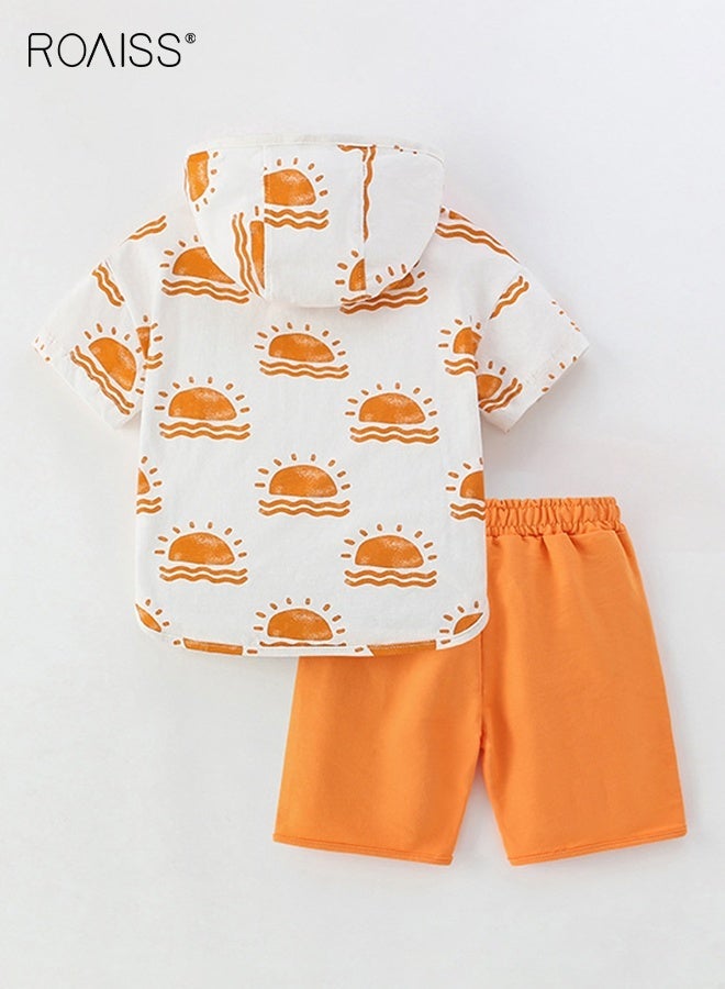 roaiss Boys Summer Outfit, Stylish Hooded Top and Shorts Set, 2 Piece Casual Clothing Set with Short Sleeve Hoodie and Elastic Waist Short Pants, Suitable for Vacation, Travel, Beach, Running and Daily Wear - Image 3