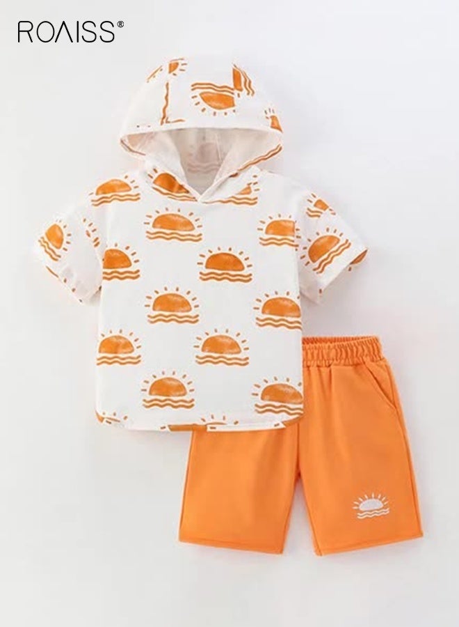 roaiss Boys Summer Outfit, Stylish Hooded Top and Shorts Set, 2 Piece Casual Clothing Set with Short Sleeve Hoodie and Elastic Waist Short Pants, Suitable for Vacation, Travel, Beach, Running and Daily Wear - Image 2