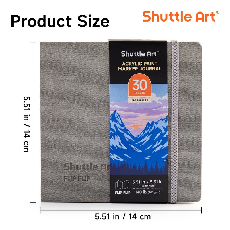 Shuttle Art Acrylic Paint Marker Journal - 30 Sheets 5.51x5.51 Watercolor Journal with 140LB (300 GSM) Watercolor Paper for Acrylic Markers & Watercolor - Image 2