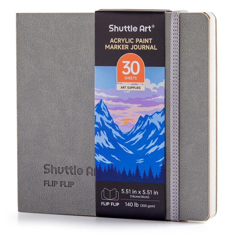 Shuttle Art Acrylic Paint Marker Journal - 30 Sheets 5.51x5.51 Watercolor Journal with 140LB (300 GSM) Watercolor Paper for Acrylic Markers & Watercolor - Image 1