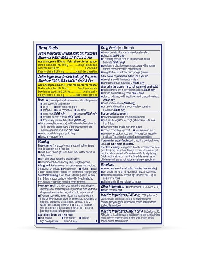 MUCINEX Sinus-Max Max Strength Day & Night Liquid Gels (24ct) Relieves Sinus Pressure and Congestion, Headaches, Pain, Runny Nose, Sneezing, Thins and Loosens Mucus, Controls Cough  - Image 2
