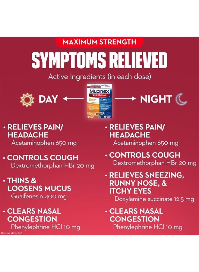 MUCINEX Sinus-Max Max Strength Day & Night Liquid Gels (24ct) Relieves Sinus Pressure and Congestion, Headaches, Pain, Runny Nose, Sneezing, Thins and Loosens Mucus, Controls Cough  - Image 4