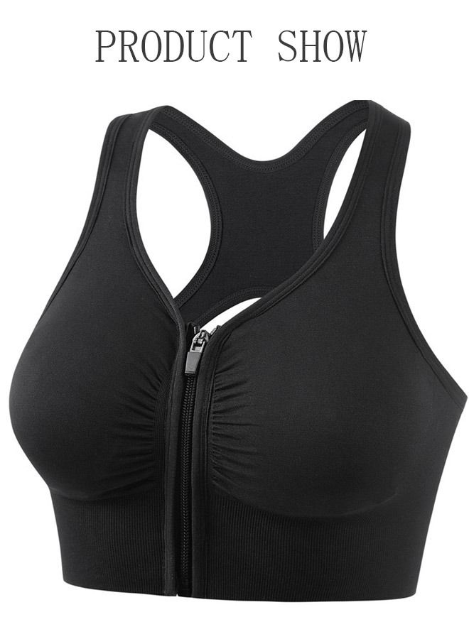 حمالة صدر رياضية بسحاب أمامي للنساء، حمالة صدر رياضية مريحة وخفيفة الوزن بدون أسلاك مع حزام قابل للتعديل لممارسة اليوجا والجري مقاس كبير - Image 1