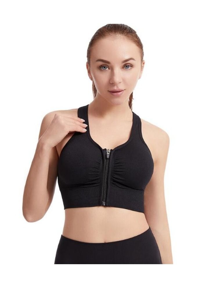 حمالة صدر رياضية بسحاب أمامي للنساء، حمالة صدر رياضية مريحة وخفيفة الوزن بدون أسلاك مع حزام قابل للتعديل لممارسة اليوجا والجري مقاس كبير - Image 2