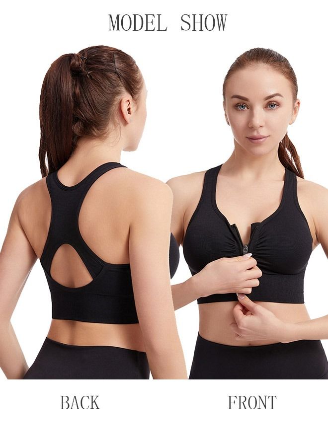 حمالة صدر رياضية بسحاب أمامي للنساء، حمالة صدر رياضية مريحة وخفيفة الوزن بدون أسلاك مع حزام قابل للتعديل لممارسة اليوجا والجري مقاس كبير - Image 3