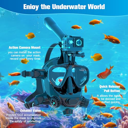 SMACO Full Face Snorkel Mask Adults with Camera Mount,Scuba Diving Mask with Anti-Fog Anti-Leak,Snorkling Mask Kit Compatible with S400/S400 Pro/S700/S700 Max Scuba Diving Tank for Man and Women - Image 4