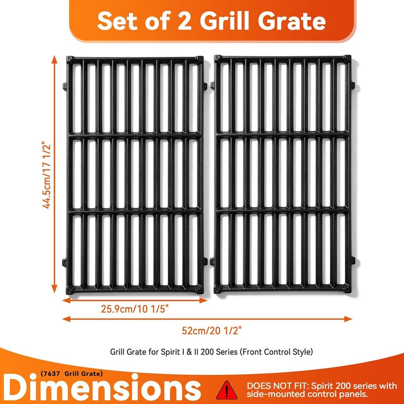 FORYEYC 17.5 Inch 7637 Cooking Grates for Weber Spirit & Spirit II 200 Series Spirit E210 Spirit E220 Spirit S210 S220 with Front Control, Cast Iron Grates Replacement Parts for Weber Spirit 2 Burner E-210 - Image 5