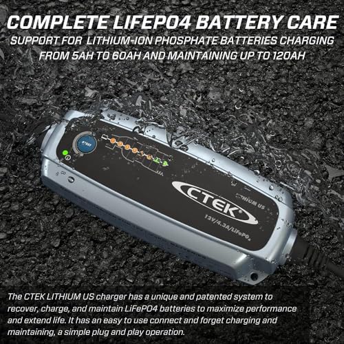 CTEK 56-926 ليثيوم الولايات المتحدة | شاحن بطارية ليثيوم أيون فوسفات LiFePO4 أوتوماتيكي بالكامل | 5.0Ah - 60Ah | شحن صيانة يصل إلى 120Ah - Image 3