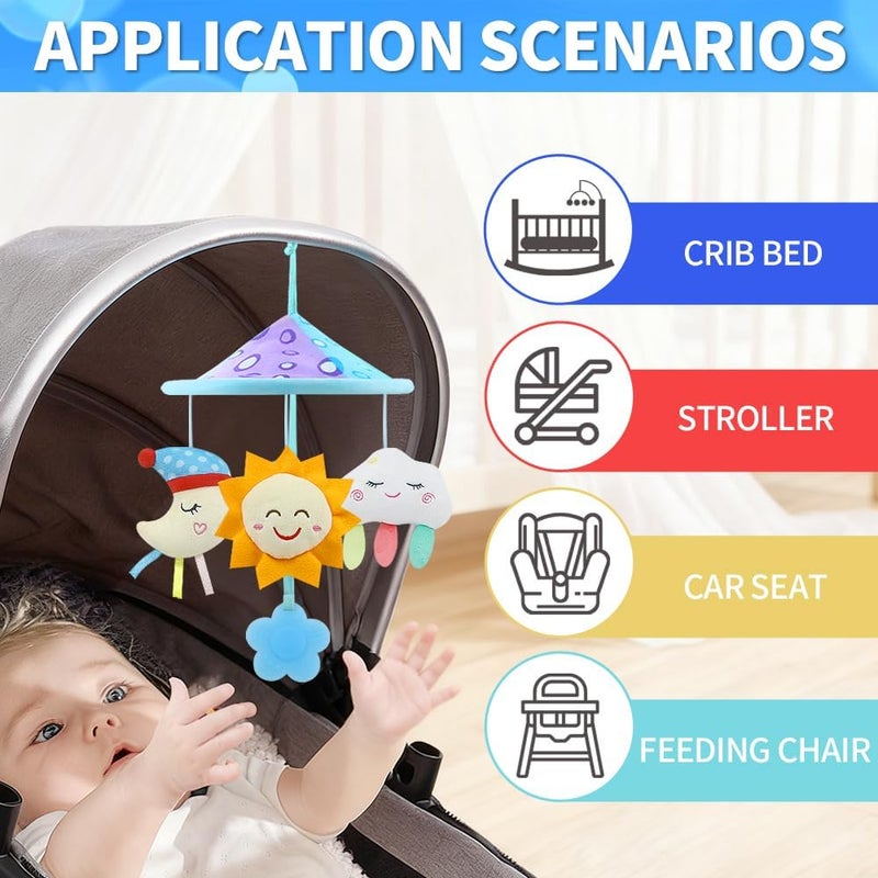 Caterbee Baby Pram Mobile Toys, Baby Car seat toy with soft hanging Rattle for car roof handle toys 0 Months up (Sky) - Image 1