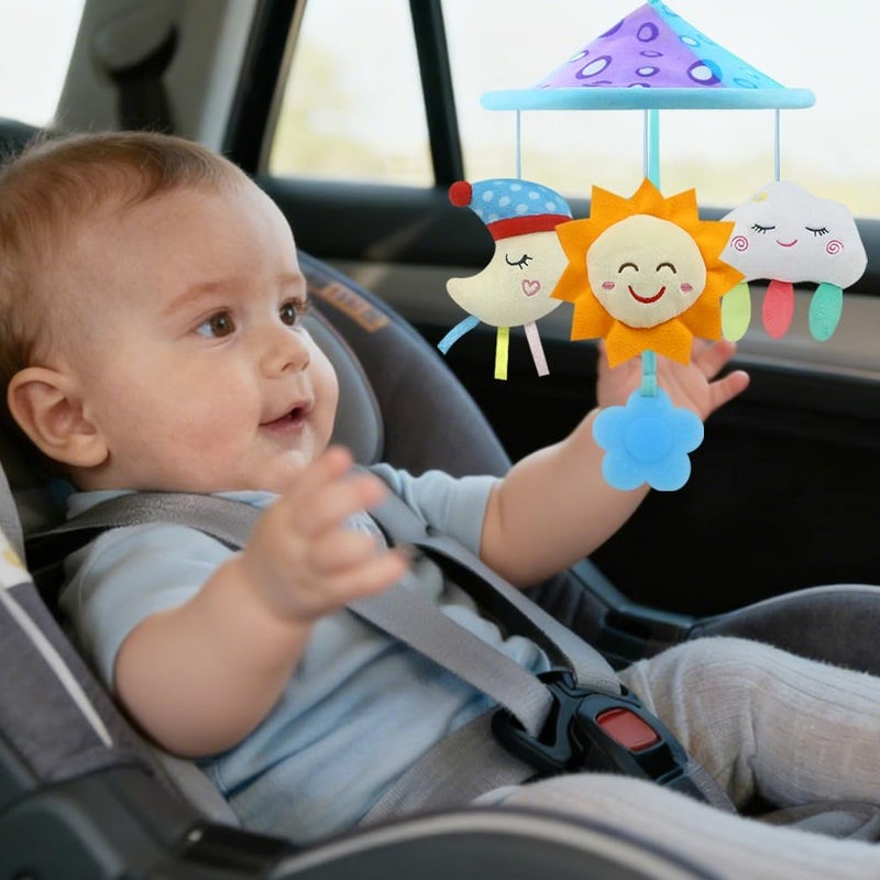 Caterbee Baby Pram Mobile Toys, Baby Car seat toy with soft hanging Rattle for car roof handle toys 0 Months up (Sky) - Image 5