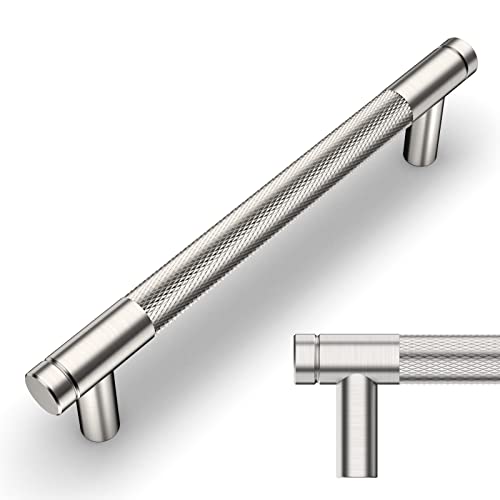 Amerdeco 10 Pack Brushed Satin Nickel Knurled Cabinet Pulls 5 Inch Center to Center Kitchen Cabinet Handles for Drawer Dresser, Cupboard and Wardrobe ZH0031 - Image 1