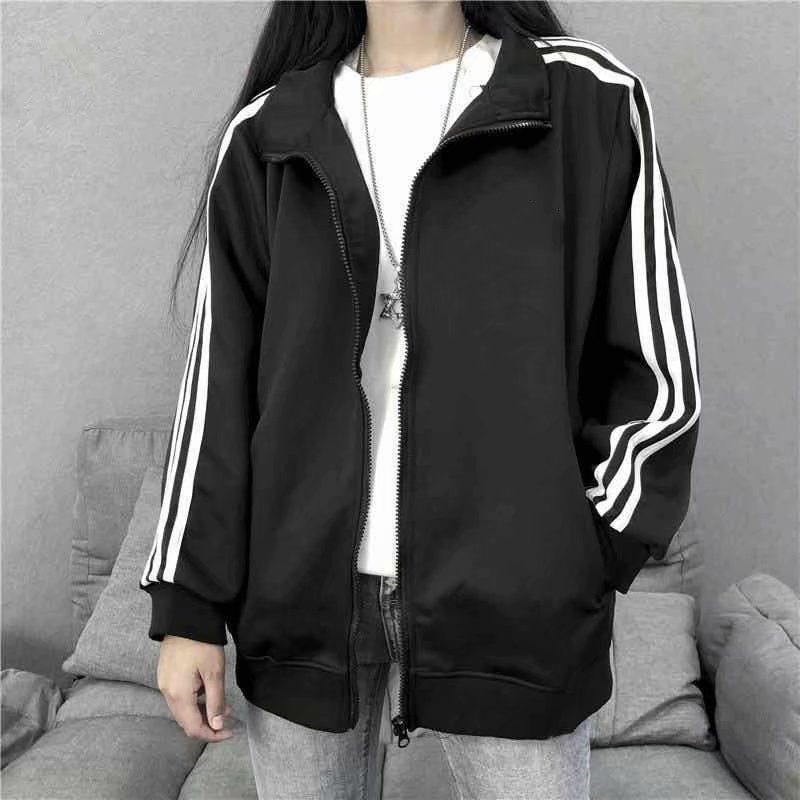 Spring and Summer 2020 New Three Bar Coat Womens Korean Thin Jacket Student Black Baseball Suit Womens Loose Trendy Red - Image 2