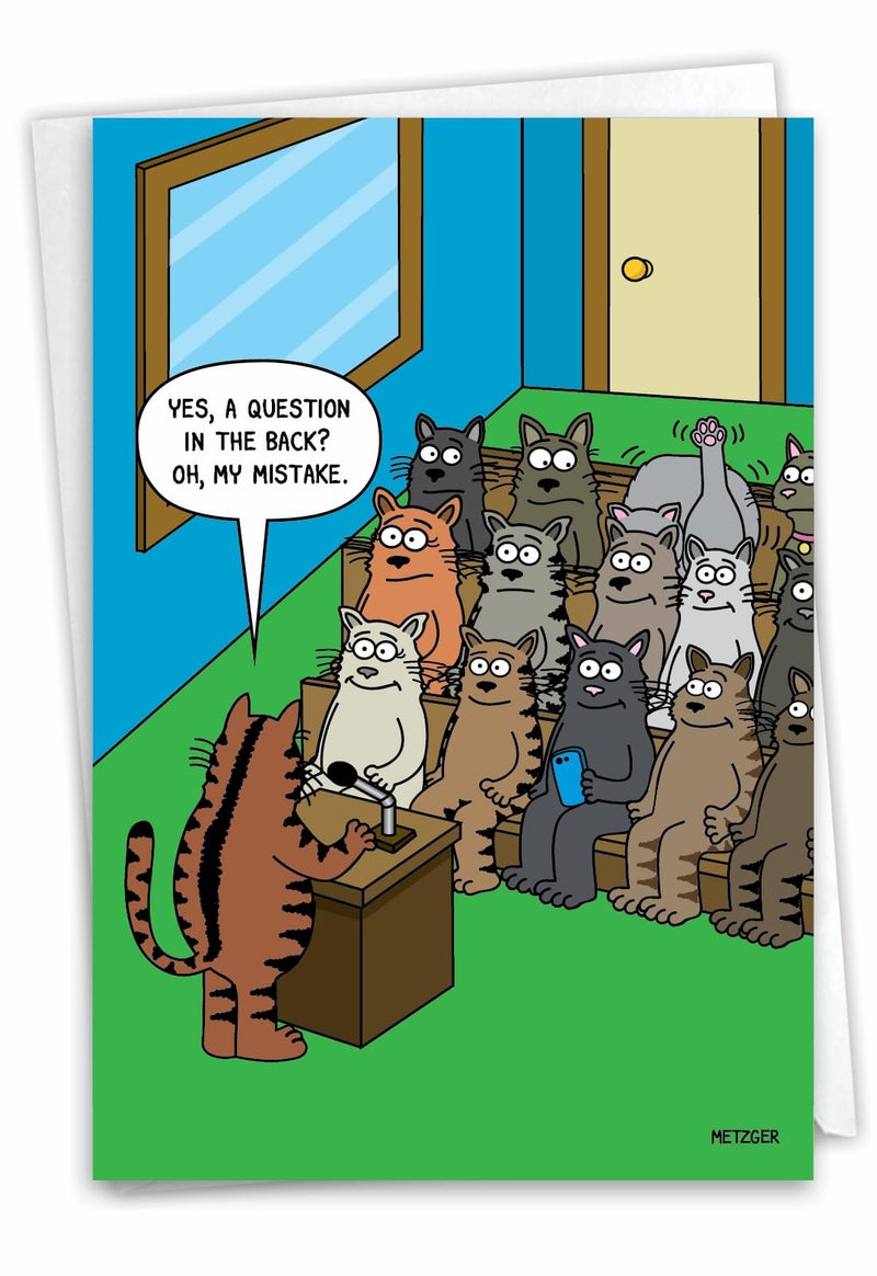 NobleWorks - 1 Funny Animal Card for Birthdays - Pet Cat and Dog Humor, Birthday Notecard with Envelope - Cat Question C3674BDG - Image 1