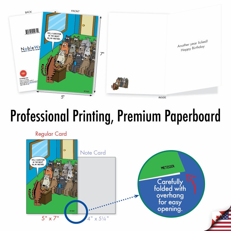 NobleWorks - 1 Funny Animal Card for Birthdays - Pet Cat and Dog Humor, Birthday Notecard with Envelope - Cat Question C3674BDG - Image 3