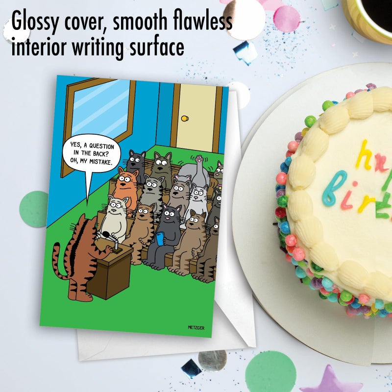 NobleWorks - 1 Funny Animal Card for Birthdays - Pet Cat and Dog Humor, Birthday Notecard with Envelope - Cat Question C3674BDG - Image 5