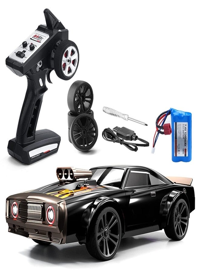 FEXXA RC Drift Car Remote Control Car 1/16 Scale 38KM/H High Speed Fast 4WD RC Car 2.4Ghz Steering Control Full Scale with LED Lights 2Pcs Rechargeable Batteries Racing for Kids and Adults Gift (BLACK) - Image 1