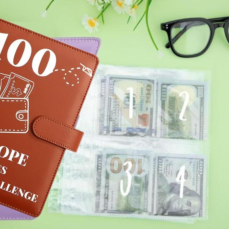 FABULWAY 100 Envelopes Challenge Binder,100 Envelopes Money Saving Challenge,Easy and Funny Way to Save $5,050 Budget Planner, Money Saving Challenge Budget Binder with Cash Envelopes. (Brown) - Image 4