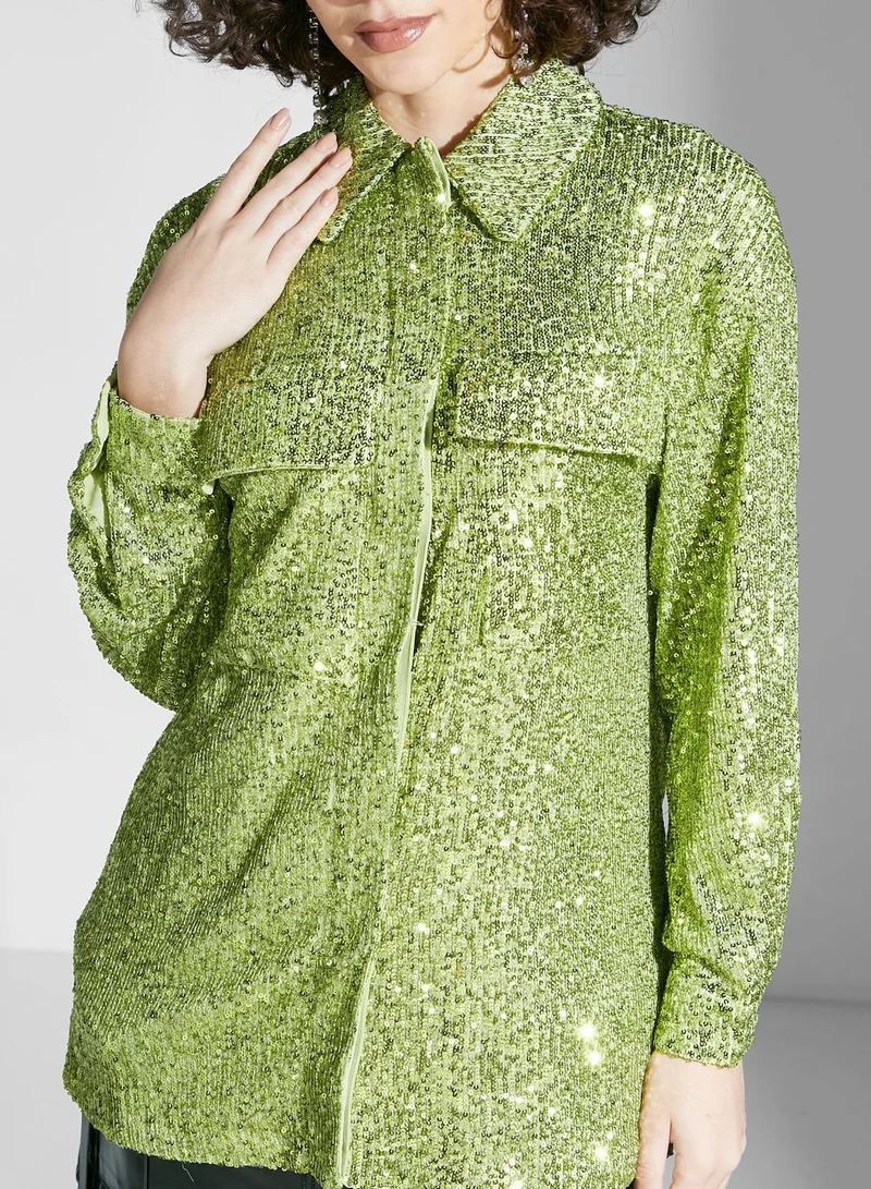 TOPSHOP Sequin Detail Tailored Shirt