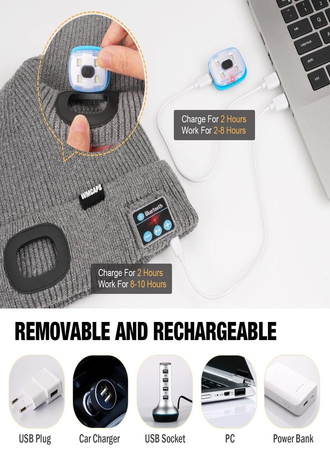 Wmcaps قبعة شتوية دافئة من Wmcaps مبطنة بالفرو مزودة بإضاءة LED وسماعات رأس لاسلكية مع ميكروفون ومكبر صوت، هدية مثالية للرجال والآباء، لون أسود - Image 5