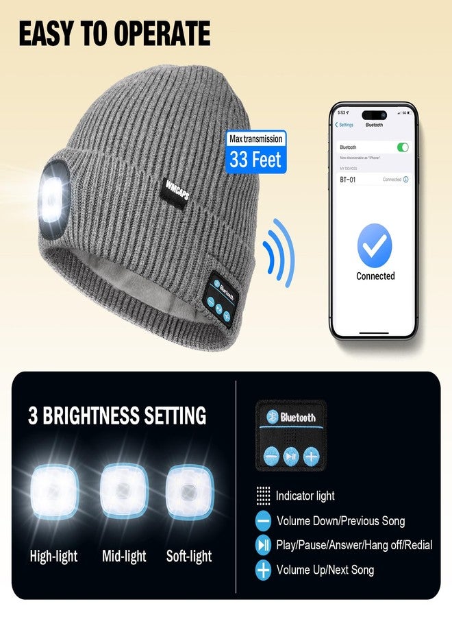 Wmcaps قبعة شتوية دافئة من Wmcaps مبطنة بالفرو مزودة بإضاءة LED وسماعات رأس لاسلكية مع ميكروفون ومكبر صوت، هدية مثالية للرجال والآباء، لون أسود - Image 4