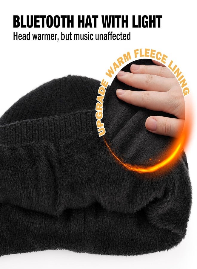 Wmcaps قبعة شتوية دافئة من Wmcaps مبطنة بالفرو مزودة بإضاءة LED وسماعات رأس لاسلكية مع ميكروفون ومكبر صوت، هدية مثالية للرجال والآباء، لون أسود - Image 2