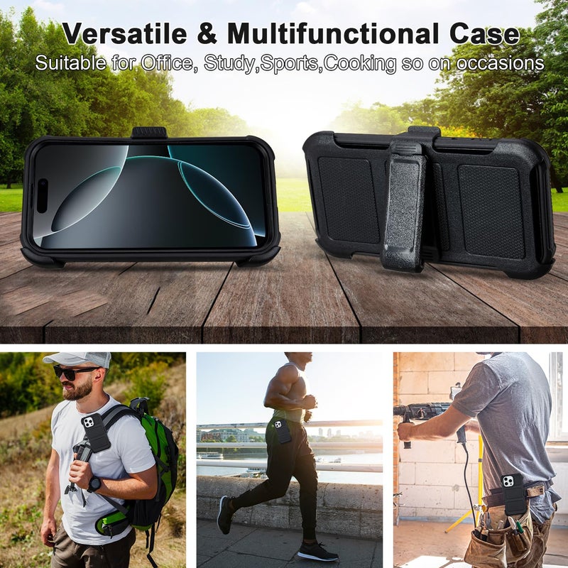 Saiboro for iPhone 16 Pro Max Case with Belt Clip Holster,for iPhone Pro Max 16 Case with Stand,Heavy Duty Rugged,2 Layers of Sturdy,Anti-Drop,for Protective Phone Case iPhone 16 Pro Max Cases Black - Image 5