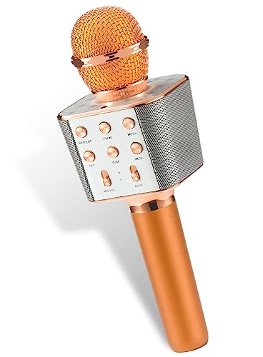 Pick Ur Needs Wireless Karaoke Mic for Singing Bluetooth Microphone Connection Player Speaker 2-in1 with Recording + USB+FM (Golden Boom) (Gold) - Image 1