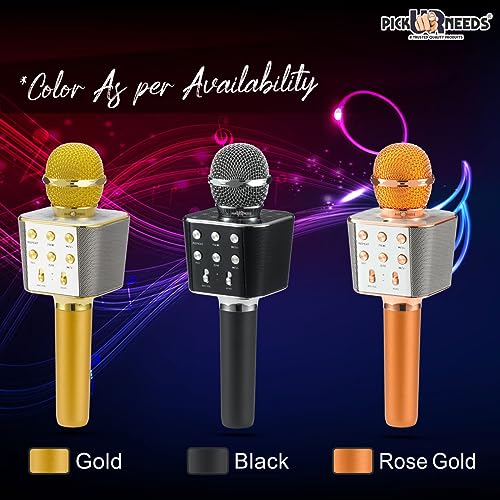 Pick Ur Needs Wireless Karaoke Mic for Singing Bluetooth Microphone Connection Player Speaker 2-in1 with Recording + USB+FM (Golden Boom) (Gold) - Image 5