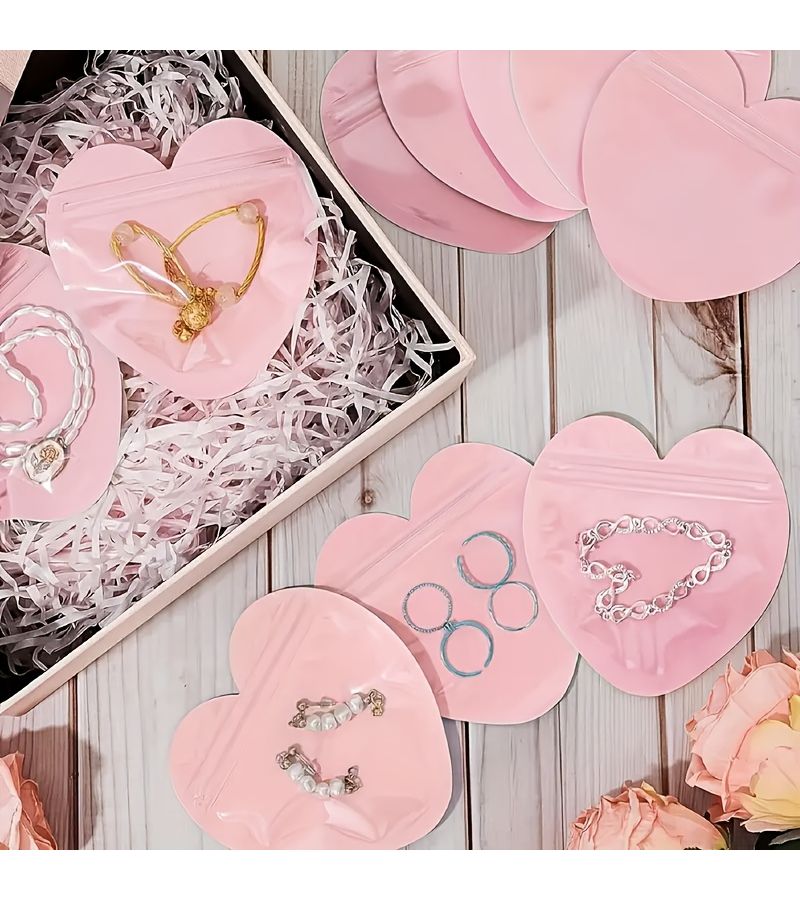60pcs Pink Heart Jewelry Bags with Cutouts Elegant Pastel Pink Jewelry Storage Boxes with Lid Top Secure Closure for Necklaces Earrings Bracelets Ideal Gift Wrapping for Weddings Birthdays Valentine Day Christmas - Image 1