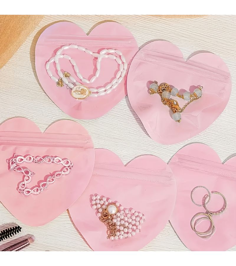 60pcs Pink Heart Jewelry Bags with Cutouts Elegant Pastel Pink Jewelry Storage Boxes with Lid Top Secure Closure for Necklaces Earrings Bracelets Ideal Gift Wrapping for Weddings Birthdays Valentine Day Christmas - Image 2