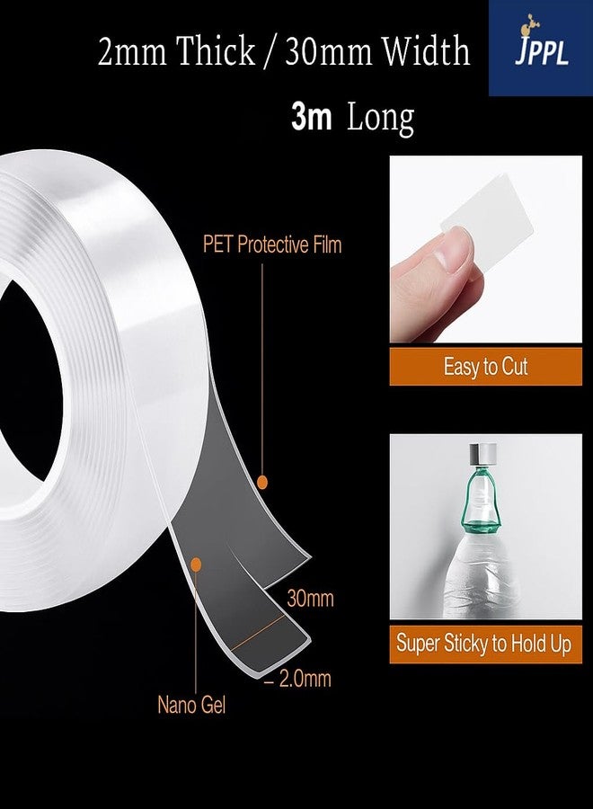 JPPL Nano Tape 3 Meter – Transparent Double-Sided Adhesive | Removable, Reusable, Waterproof Gel Grip | Strong Wall Mounting Tape for Home, Kitchen, Office, Bathroom | 30mm Width (Set of 1) - Image 2