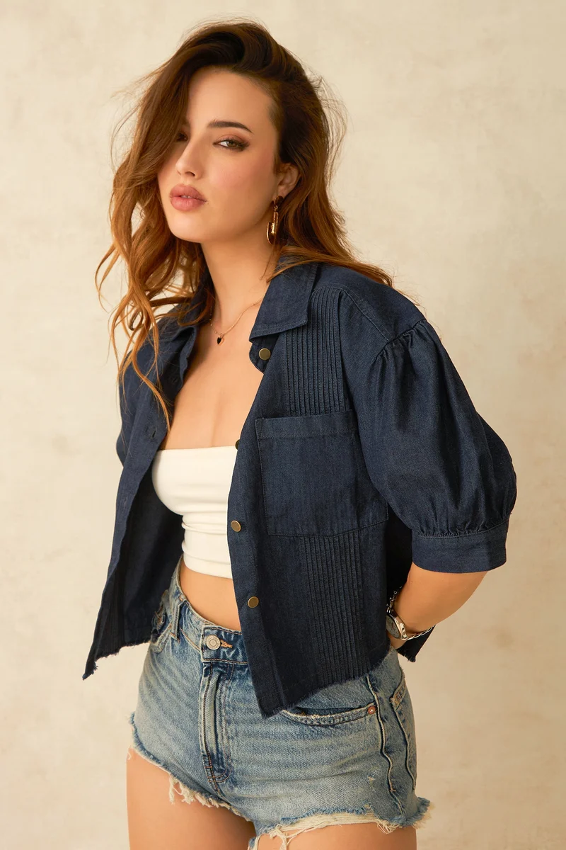 فيرجيو Cotton Denim Brunchwear Crop Shirts for Women