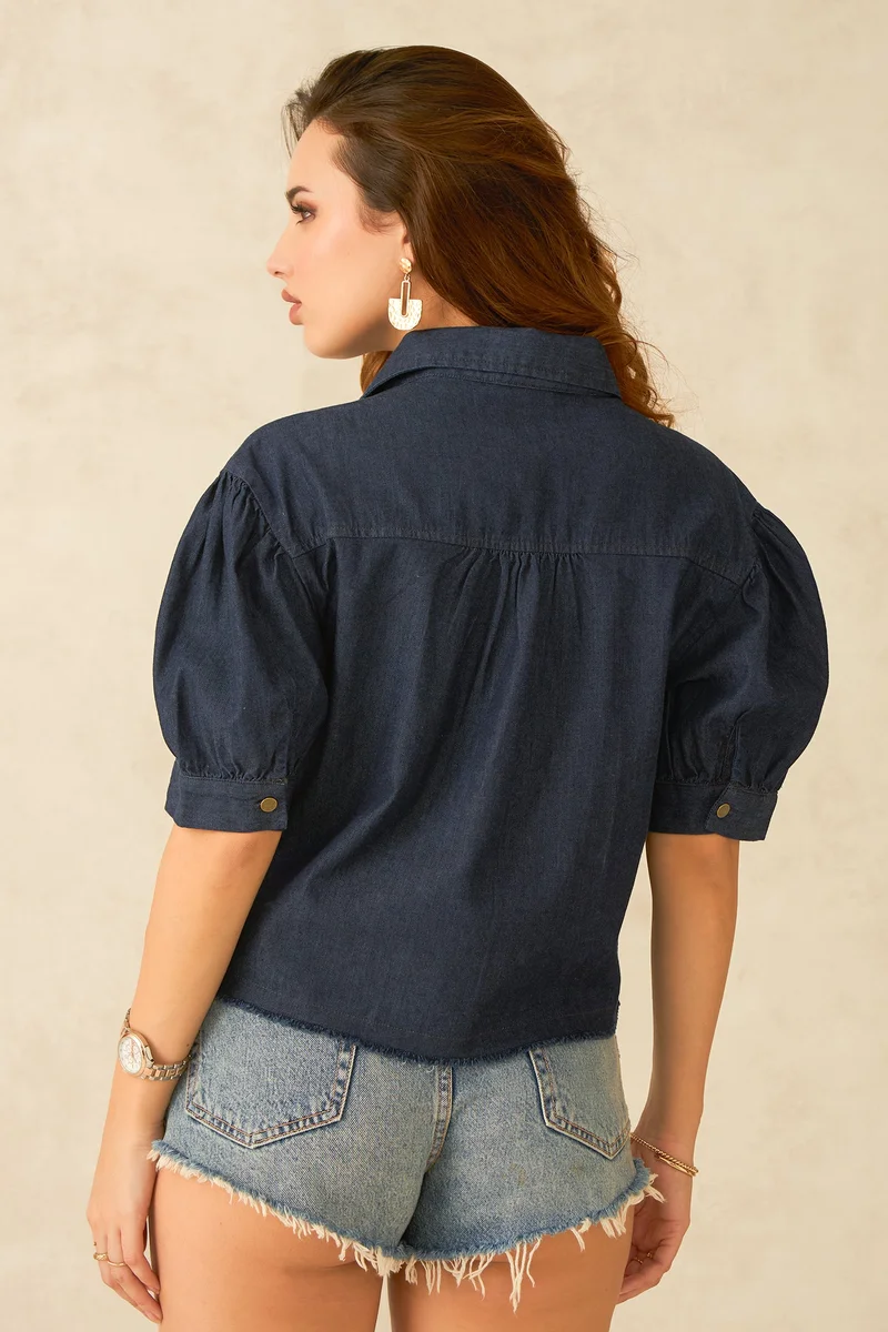 فيرجيو Cotton Denim Brunchwear Crop Shirts for Women