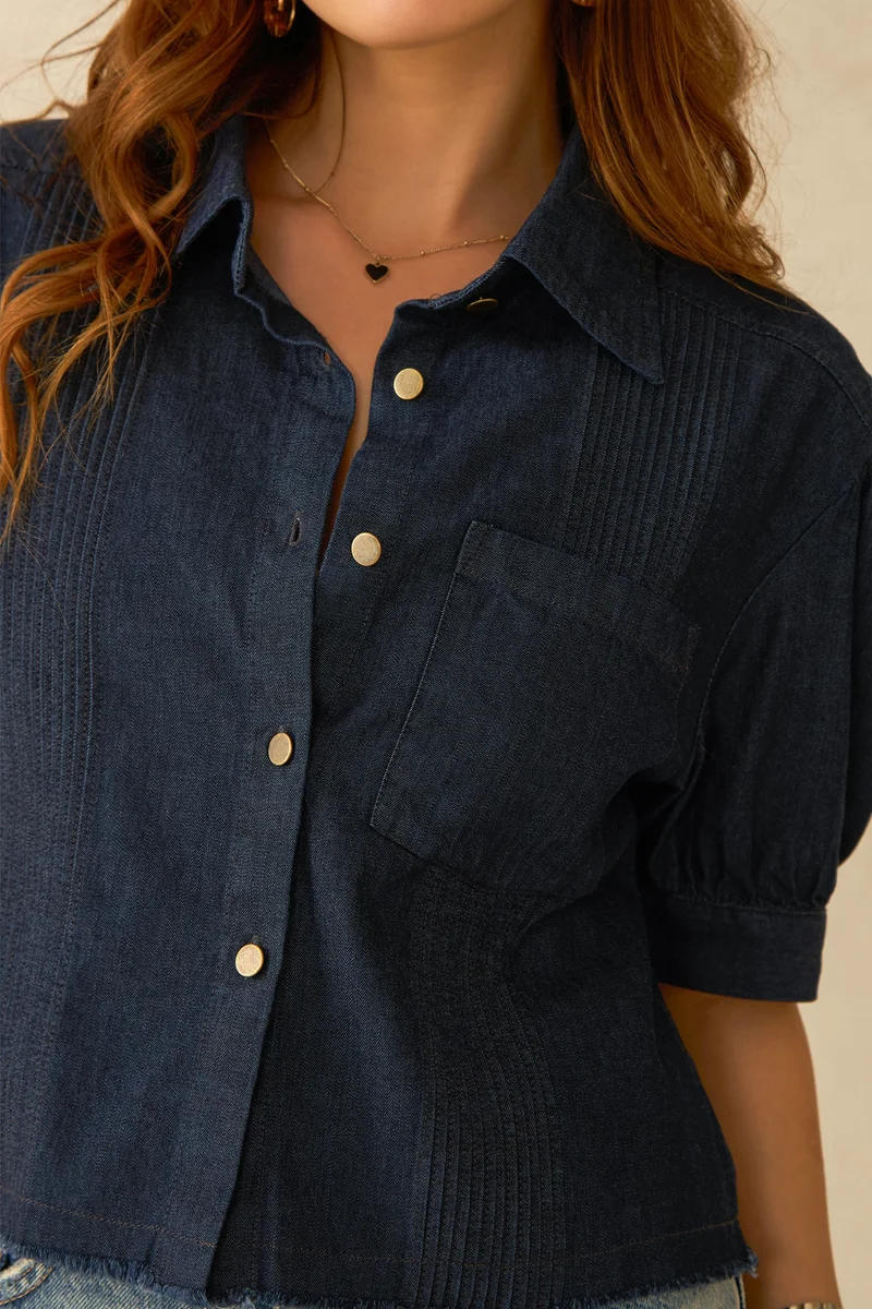 فيرجيو Cotton Denim Brunchwear Crop Shirts for Women