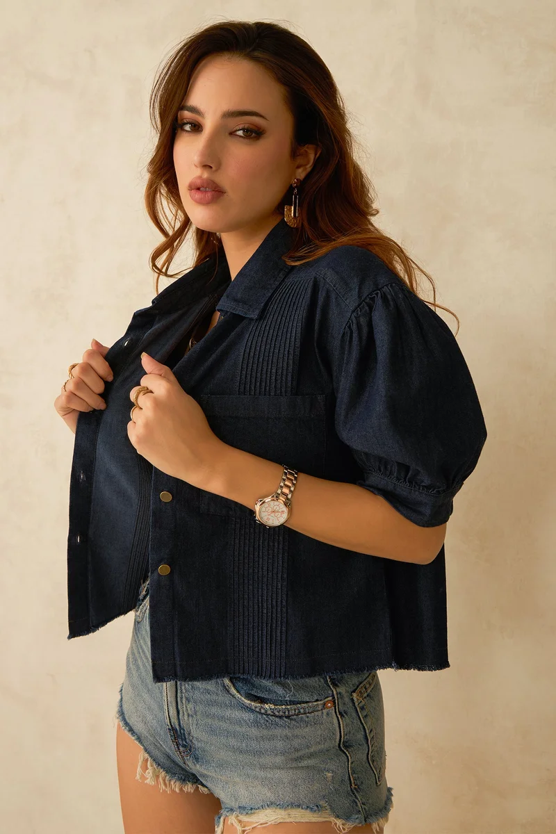 فيرجيو Cotton Denim Brunchwear Crop Shirts for Women