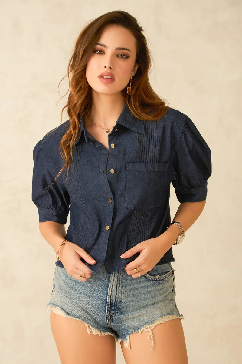 فيرجيو Cotton Denim Brunchwear Crop Shirts for Women