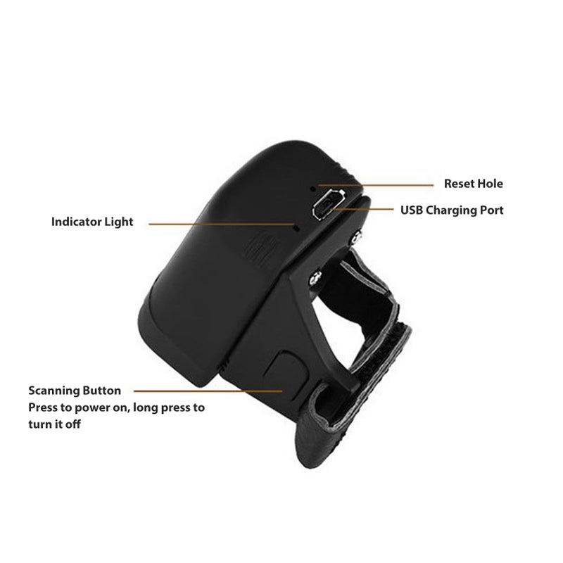 1D 2D Ring Barcode Scanner 2.4G Wireless Bluetooth CCD Red LED Finger Barcode Scanning Tool Built in Battery - Image 2