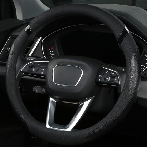 Cxtiy Car Steering Wheel Cover for Men Women Universal Leather Steering Covers for Car SUV (Full-Black) - Image 2