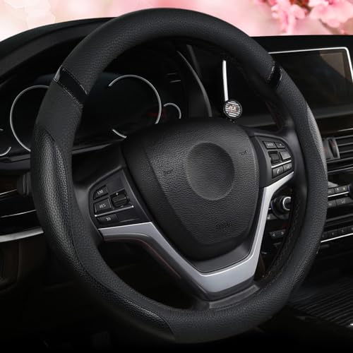 Cxtiy Car Steering Wheel Cover for Men Women Universal Leather Steering Covers for Car SUV (Full-Black) - Image 3