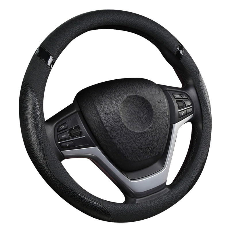 Cxtiy Car Steering Wheel Cover for Men Women Universal Leather Steering Covers for Car SUV (Full-Black) - Image 4
