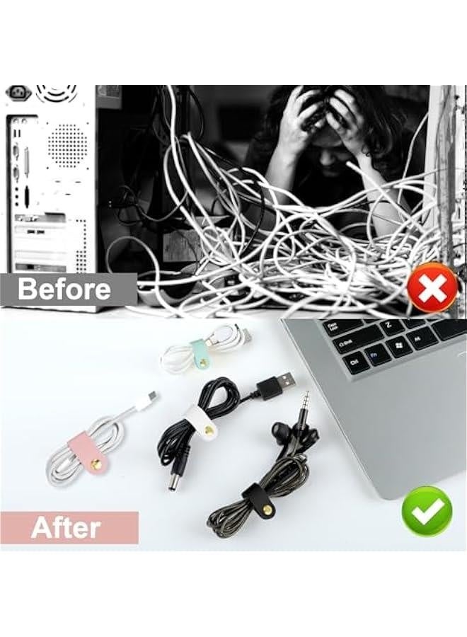 Loquat 8Pcs Cord Organizer, Leather Cable Straps Reusable Cable Ties Clips Portable Cable Organizer Holder Keeper Manager for USB Data Holder Earphone Cable（White, Black, Green, Pink) - Image 3