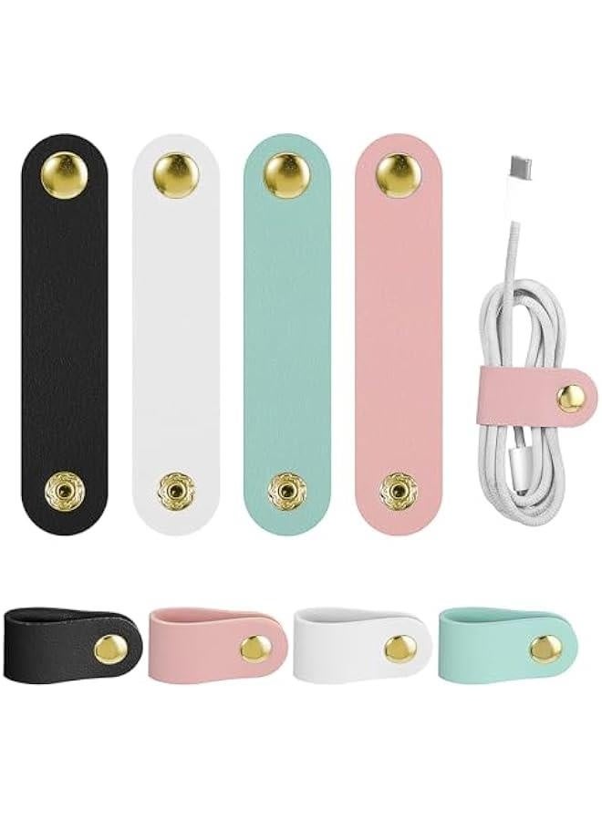 Loquat 8Pcs Cord Organizer, Leather Cable Straps Reusable Cable Ties Clips Portable Cable Organizer Holder Keeper Manager for USB Data Holder Earphone Cable（White, Black, Green, Pink) - Image 1