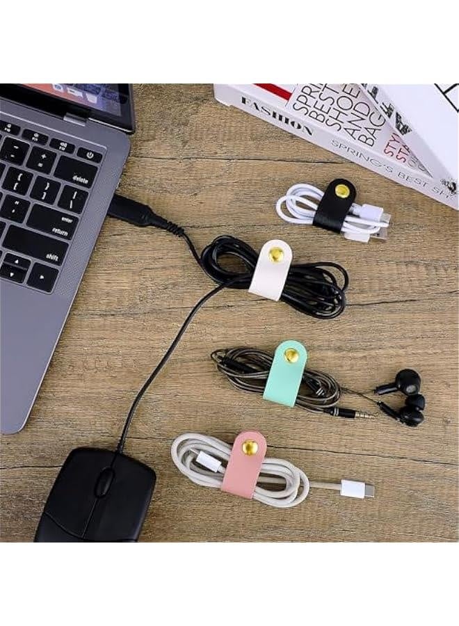 Loquat 8Pcs Cord Organizer, Leather Cable Straps Reusable Cable Ties Clips Portable Cable Organizer Holder Keeper Manager for USB Data Holder Earphone Cable（White, Black, Green, Pink) - Image 2