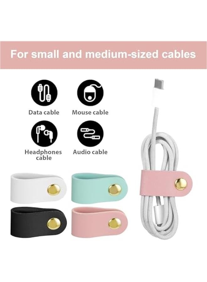 Loquat 8Pcs Cord Organizer, Leather Cable Straps Reusable Cable Ties Clips Portable Cable Organizer Holder Keeper Manager for USB Data Holder Earphone Cable（White, Black, Green, Pink) - Image 4