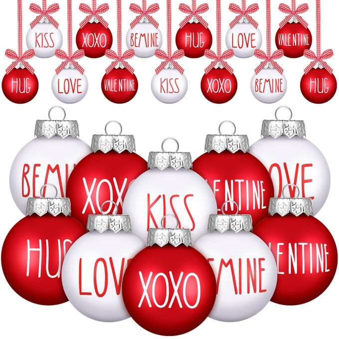 24 PIECES VALENTINES DAY BALL ORNAMENTS 236 INCH RED WHITE TREE ORNAMENTS PLASTIC DECORATIVE KISS BE MINE LOVE HANGING BAUBLES VALENTINES DAY DECORATIONS FOR TREE HOME DECOR