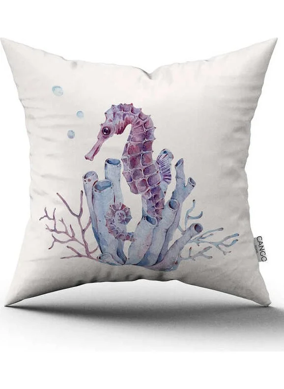 Cango Home Double Sided Blue Pink Marine Patterned Digital Printed Throw Pillow Cover CGH1160