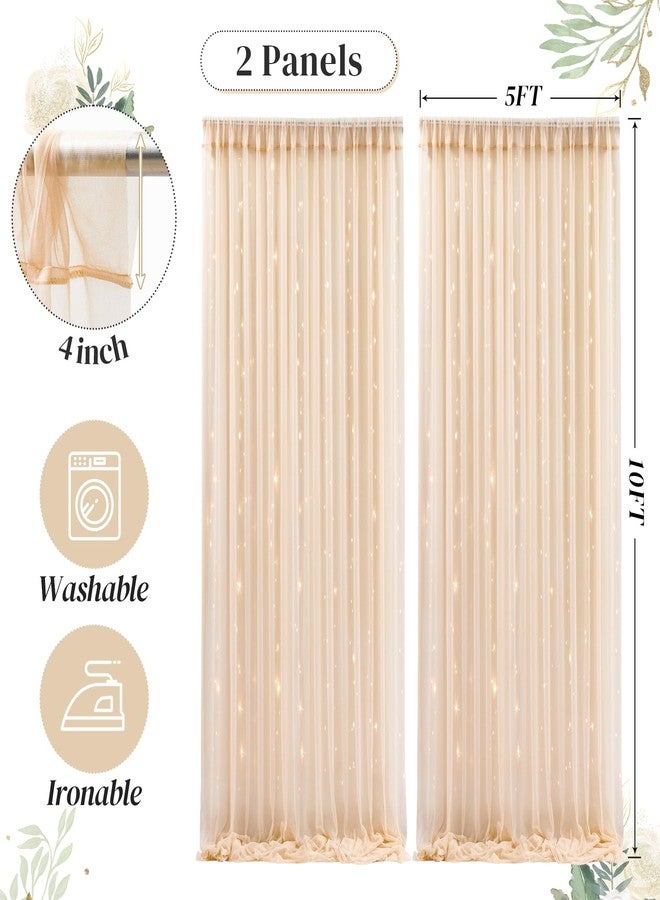 Shillance 10ft x 10ft Champagne Backdrop Curtain Panels with Lights String for Parties, Sheer Tulle Wedding Backdrop Drapes for Baby Shower Birthday Party Home Decorations - Image 5