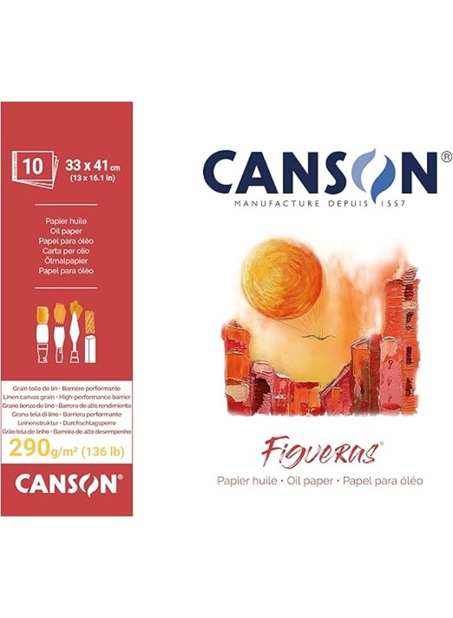 CANSON 33x41cm Size Oil Painting Figueras Paper Pad 10 Sheets 290gsm Thickness White Color - Image 1